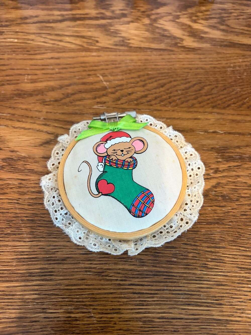 Giftco Heart Warmers Christmas Ornament Mouse in Stocking Wood and Cloth